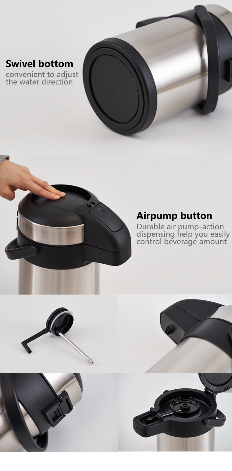 手掌气压壶的副本 02 - high quality double stainless steel pump airpot  24 Hour Heat Retention airpot coffee dispenser with pump