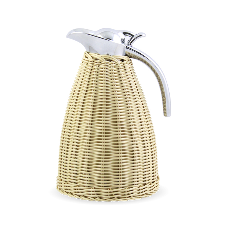 zhu tu 04 3 - Woven Rattan 1.5l Stainless Steel Pour Over Coffee Tea Thermal Vacuum Jug Flask