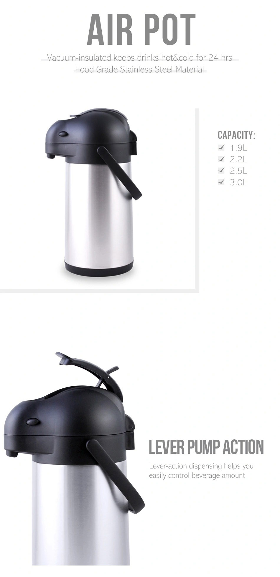 auto orient - airpot coffee dispenser with pump 3 liter